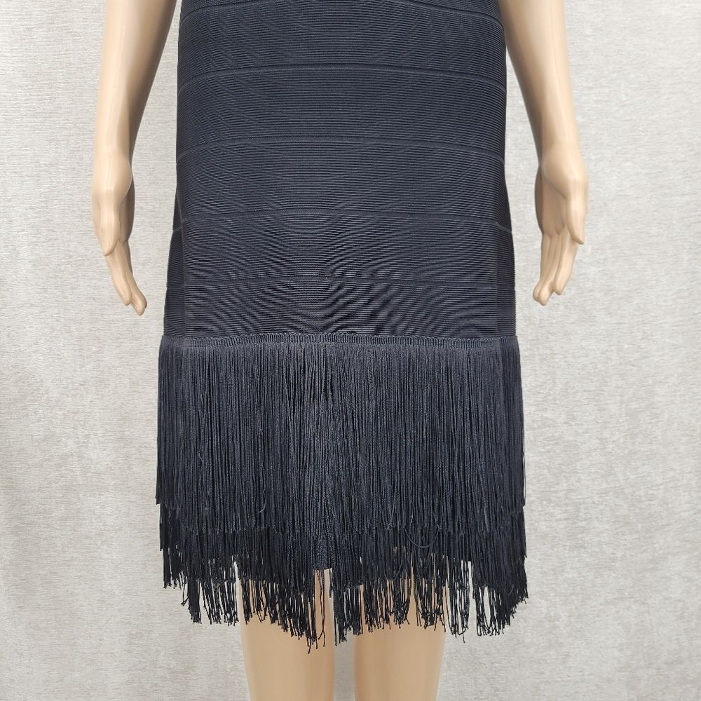 Venus Bandage Black Fringe Sleeveless Dress Gatsby Meets Moden Cocktail - Picture 4 of 16